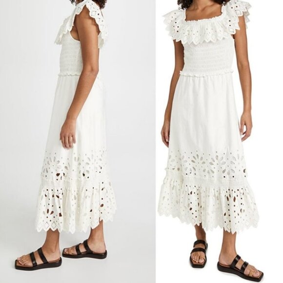 NEW Sea New York White Eyelet Smocked Maxi Dress Size XL Shopbop Boho Wedding - Picture 3 of 14